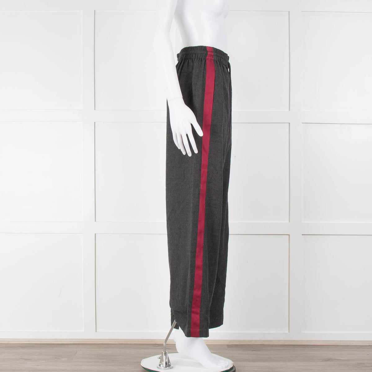 Bamford Grey Red Wool Wide Leg Drawstring Trousers