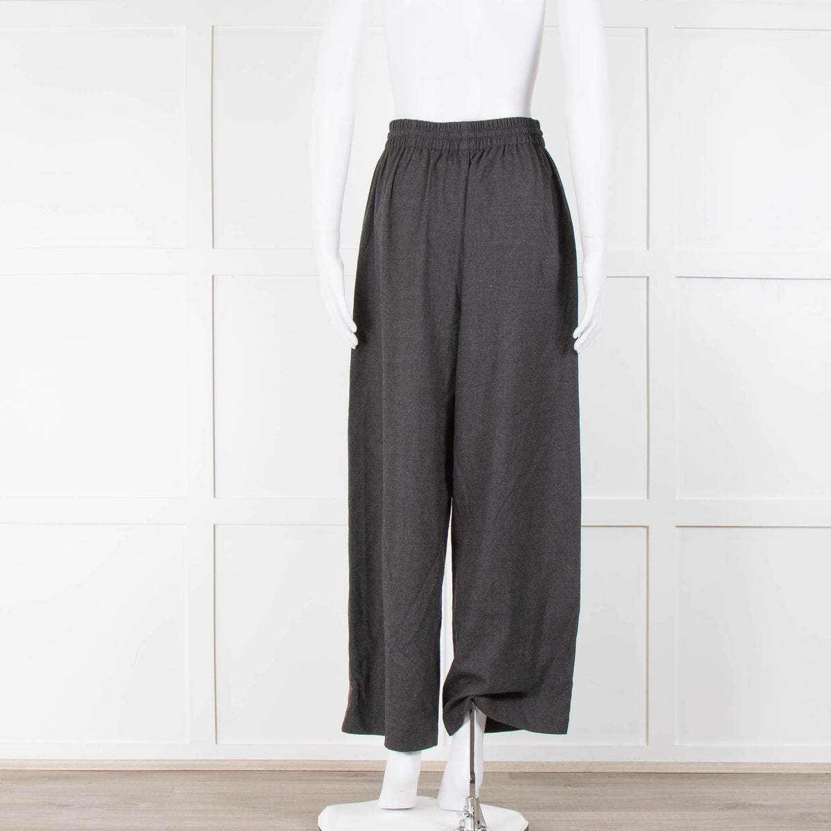 Bamford Grey Red Wool Wide Leg Drawstring Trousers