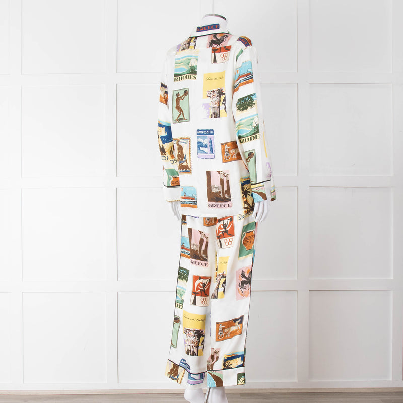 Olivia Von Halle Cream City Stamp Print Silk Pyjama Set