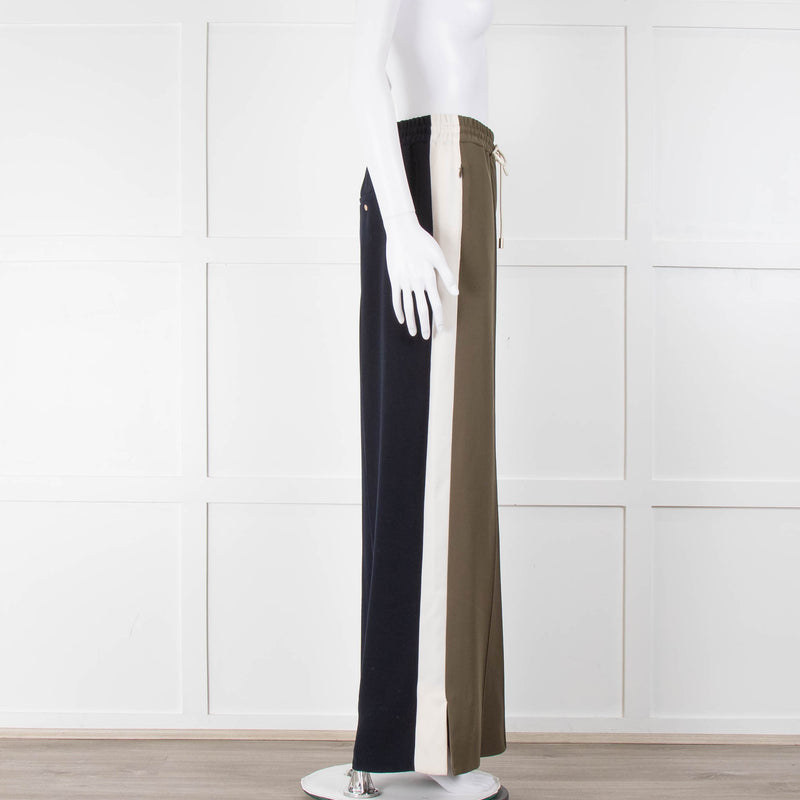 Me + Em Green Navy Cream Wide Leg Drawstring Trousers