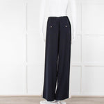 Me + Em Green Navy Cream Wide Leg Drawstring Trousers