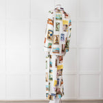 Olivia Von Halle Cream City Stamp Print Silk Pyjama Set