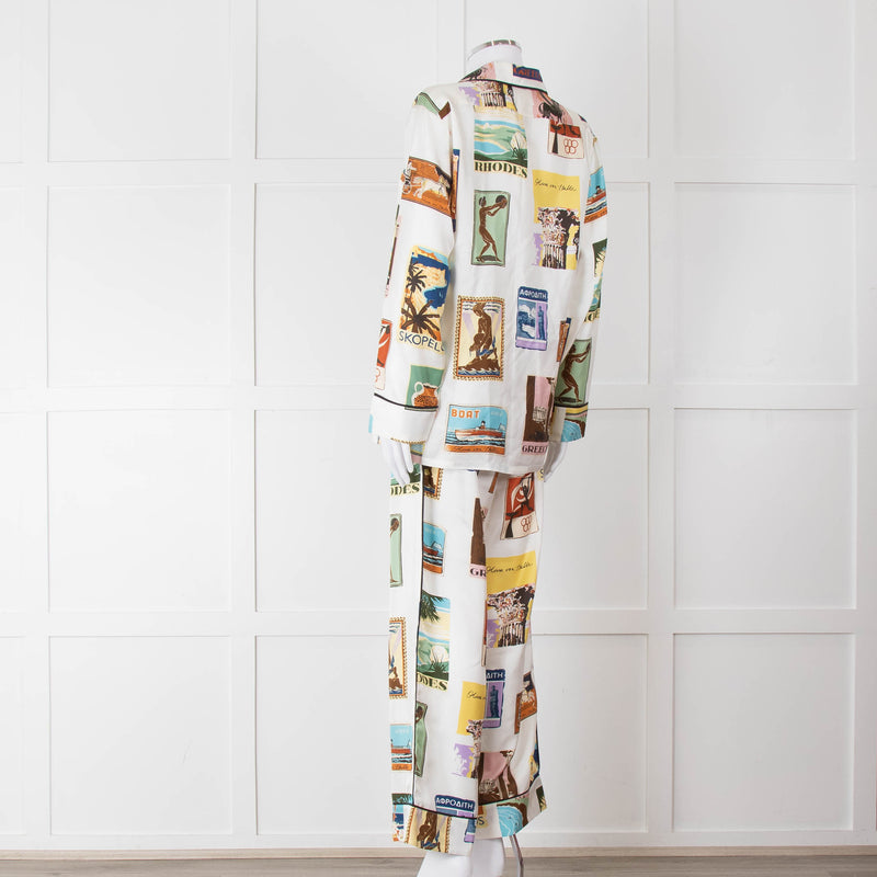 Olivia Von Halle Cream City Stamp Print Silk Pyjama Set