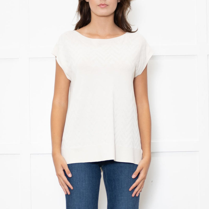 D'Exterior Cream Cap Sleeve Zigzag Pattern Top