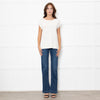 D'Exterior Cream Cap Sleeve Zigzag Pattern Top