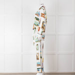 Olivia Von Halle Cream City Stamp Print Silk Pyjama Set