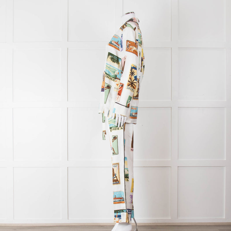 Olivia Von Halle Cream City Stamp Print Silk Pyjama Set