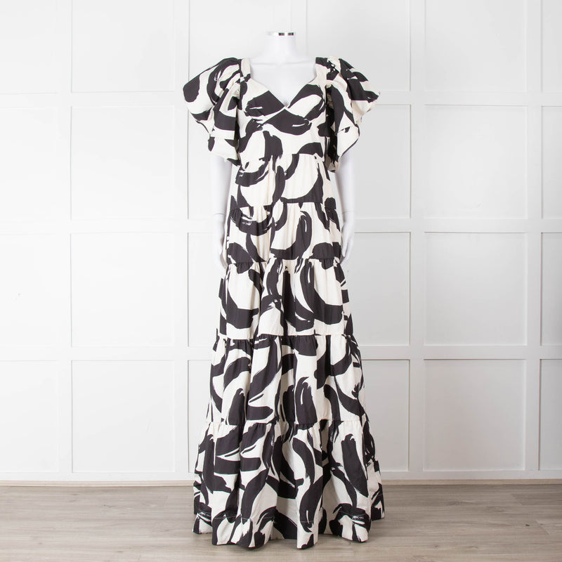Rebecca Vallance Black and Cream Puff Sleeve Tiered Pompidou Dress