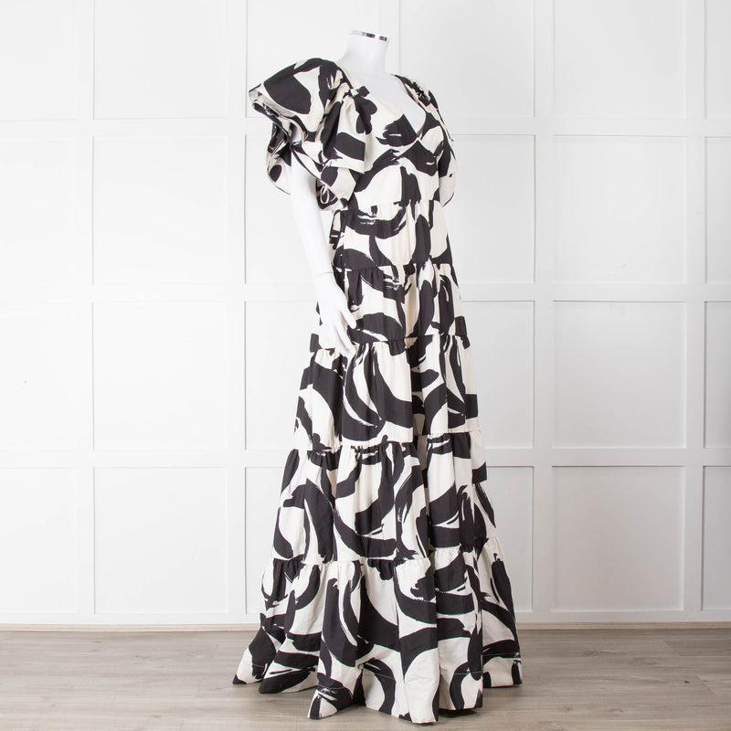 Rebecca Vallance Black and Cream Puff Sleeve Tiered Pompidou Dress