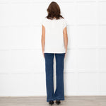D'Exterior Cream Cap Sleeve Zigzag Pattern Top