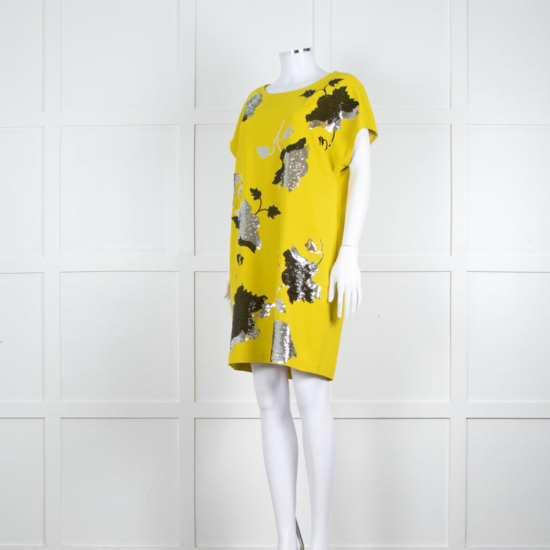 Diane Von Furstenberg Chartreuse Sequin Front Tunic Dress
