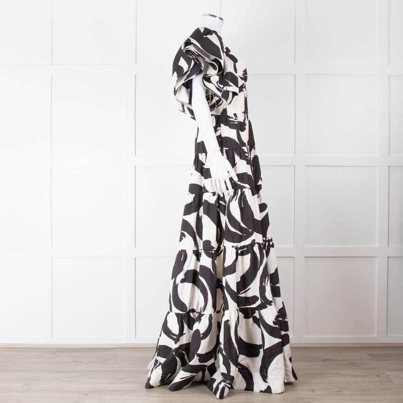 Rebecca Vallance Black and Cream Puff Sleeve Tiered Pompidou Dress