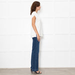 D'Exterior Cream Cap Sleeve Zigzag Pattern Top