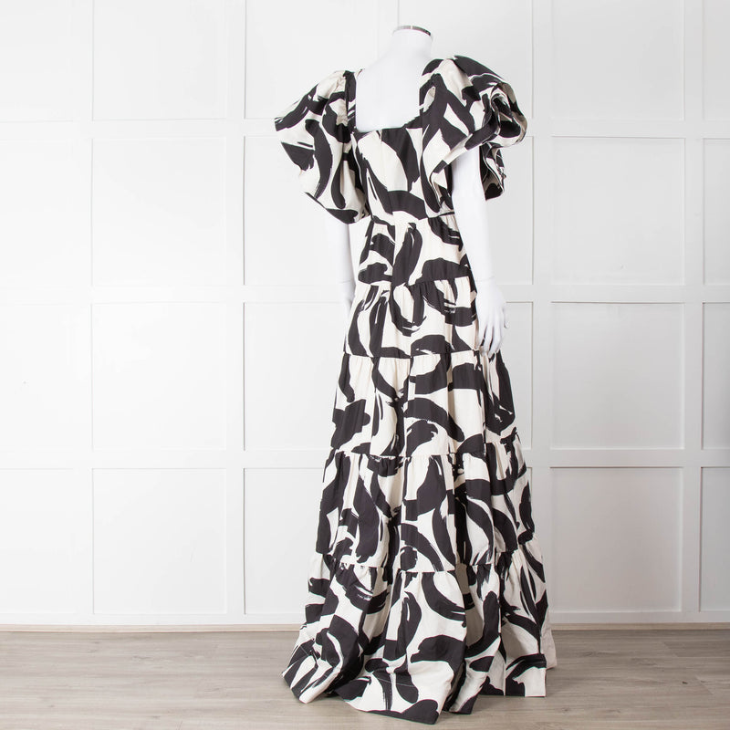 Rebecca Vallance Black and Cream Puff Sleeve Tiered Pompidou Dress