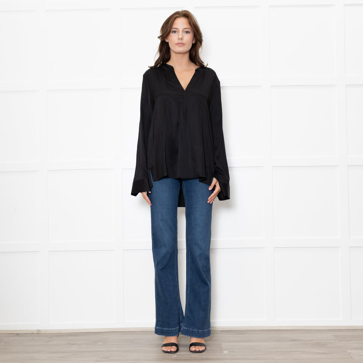 Dea Kudibal Black Silk Blend V Neck Sleeved Top