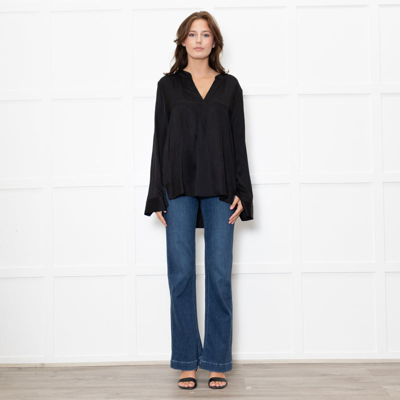 Dea Kudibal Black Silk Blend V Neck Sleeved Top