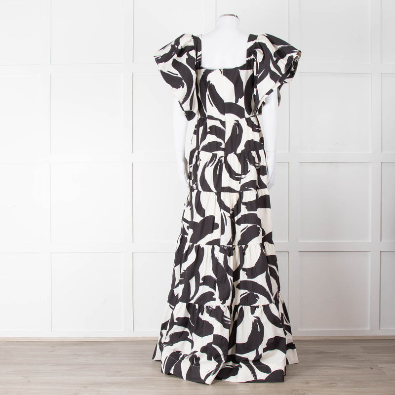 Rebecca Vallance Black and Cream Puff Sleeve Tiered Pompidou Dress