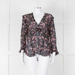 Iro Black Pink Floral Sheer Long Sleeve Top