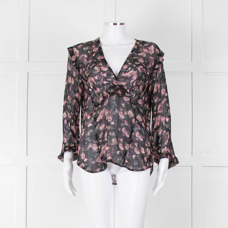 Iro Black Pink Floral Sheer Long Sleeve Top