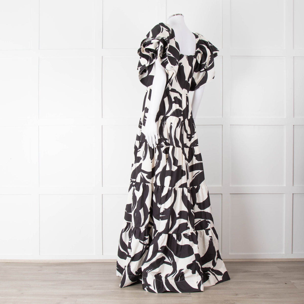 Rebecca Vallance Black and Cream Puff Sleeve Tiered Pompidou Dress