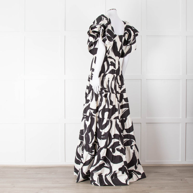 Rebecca Vallance Black and Cream Puff Sleeve Tiered Pompidou Dress