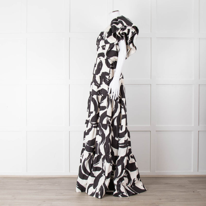 Rebecca Vallance Black and Cream Puff Sleeve Tiered Pompidou Dress