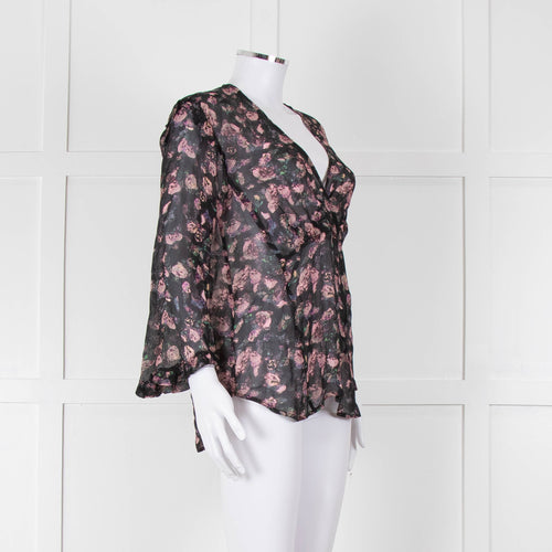 Iro Black Pink Floral Sheer Long Sleeve Top