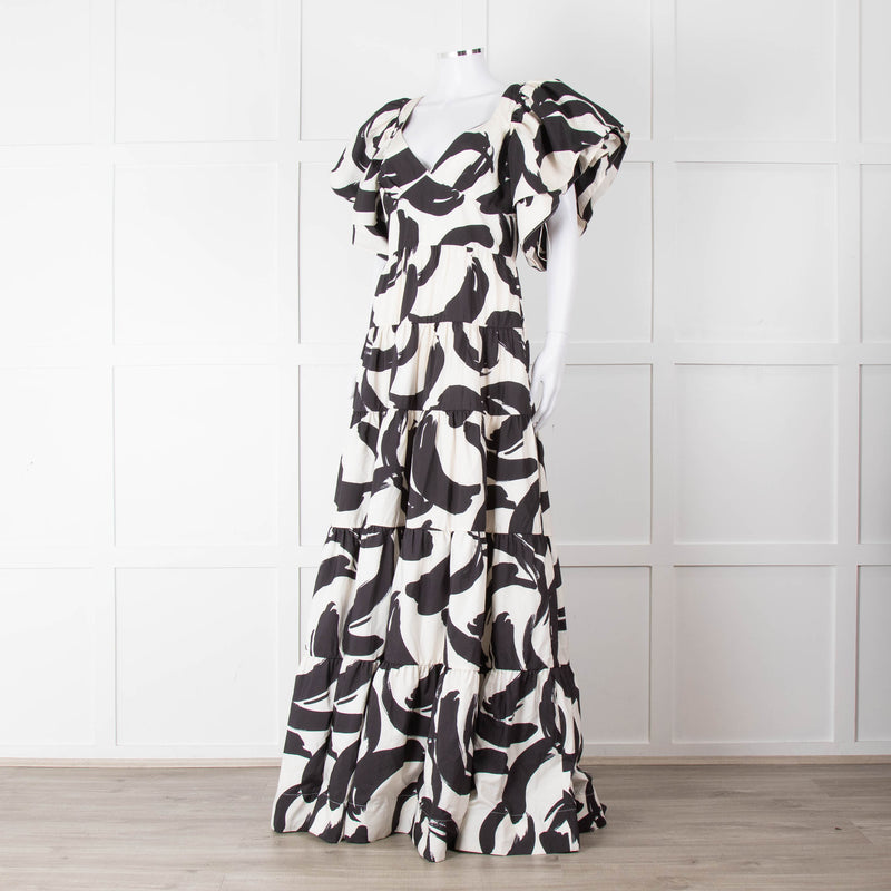 Rebecca Vallance Black and Cream Puff Sleeve Tiered Pompidou Dress