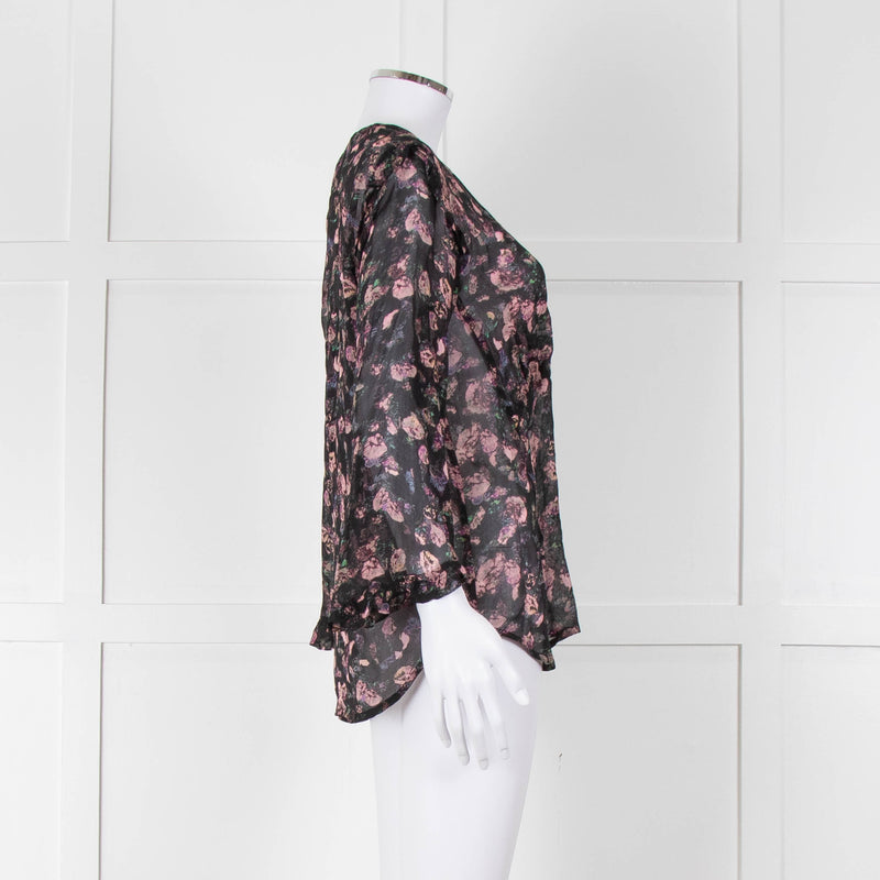 Iro Black Pink Floral Sheer Long Sleeve Top