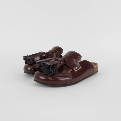 JW Anderson Burgundy Tassel Leather Mules
