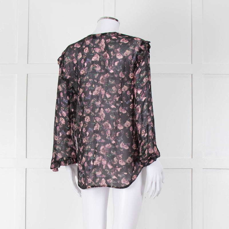 Iro Black Pink Floral Sheer Long Sleeve Top
