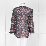 Iro Black Pink Floral Sheer Long Sleeve Top