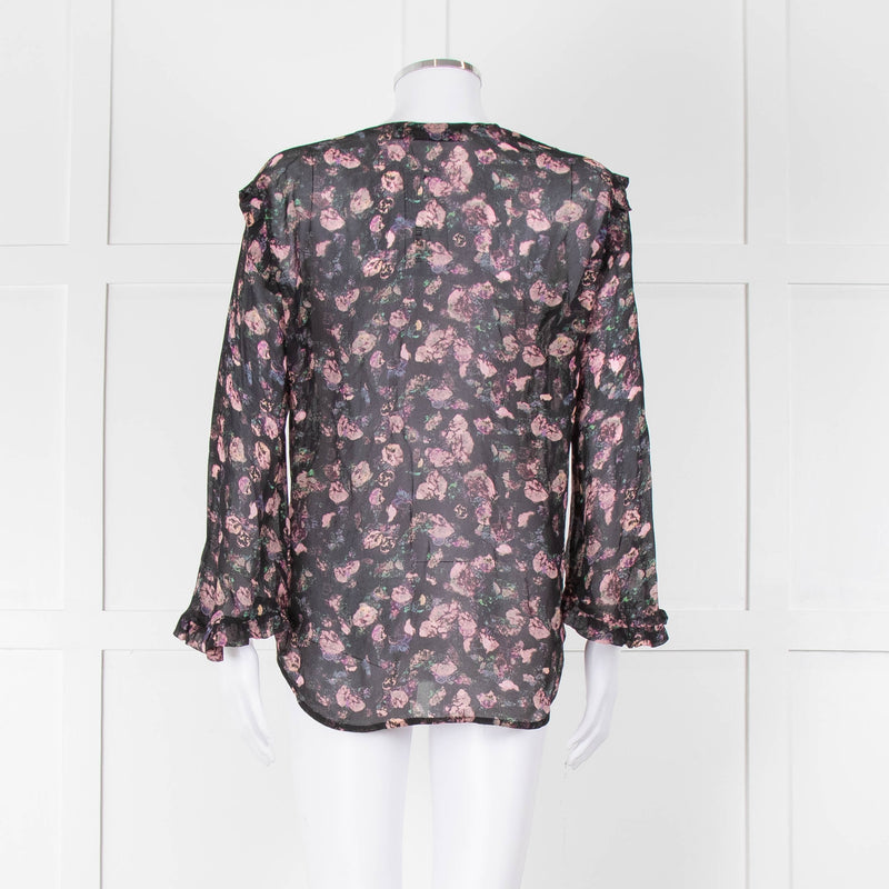 Iro Black Pink Floral Sheer Long Sleeve Top
