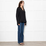 Dea Kudibal Black Silk Blend V Neck Sleeved Top