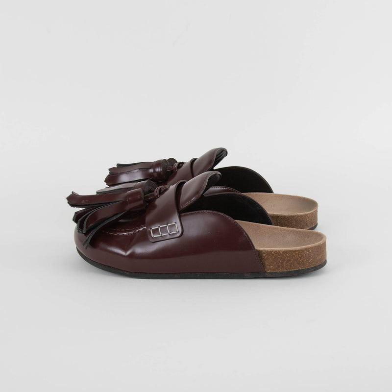 JW Anderson Burgundy Tassel Leather Mules