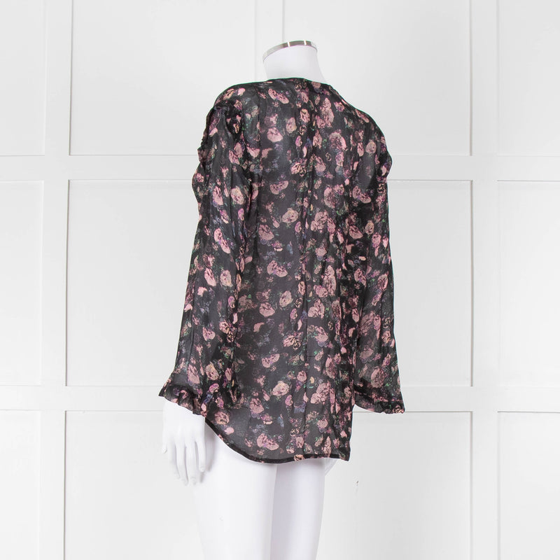 Iro Black Pink Floral Sheer Long Sleeve Top