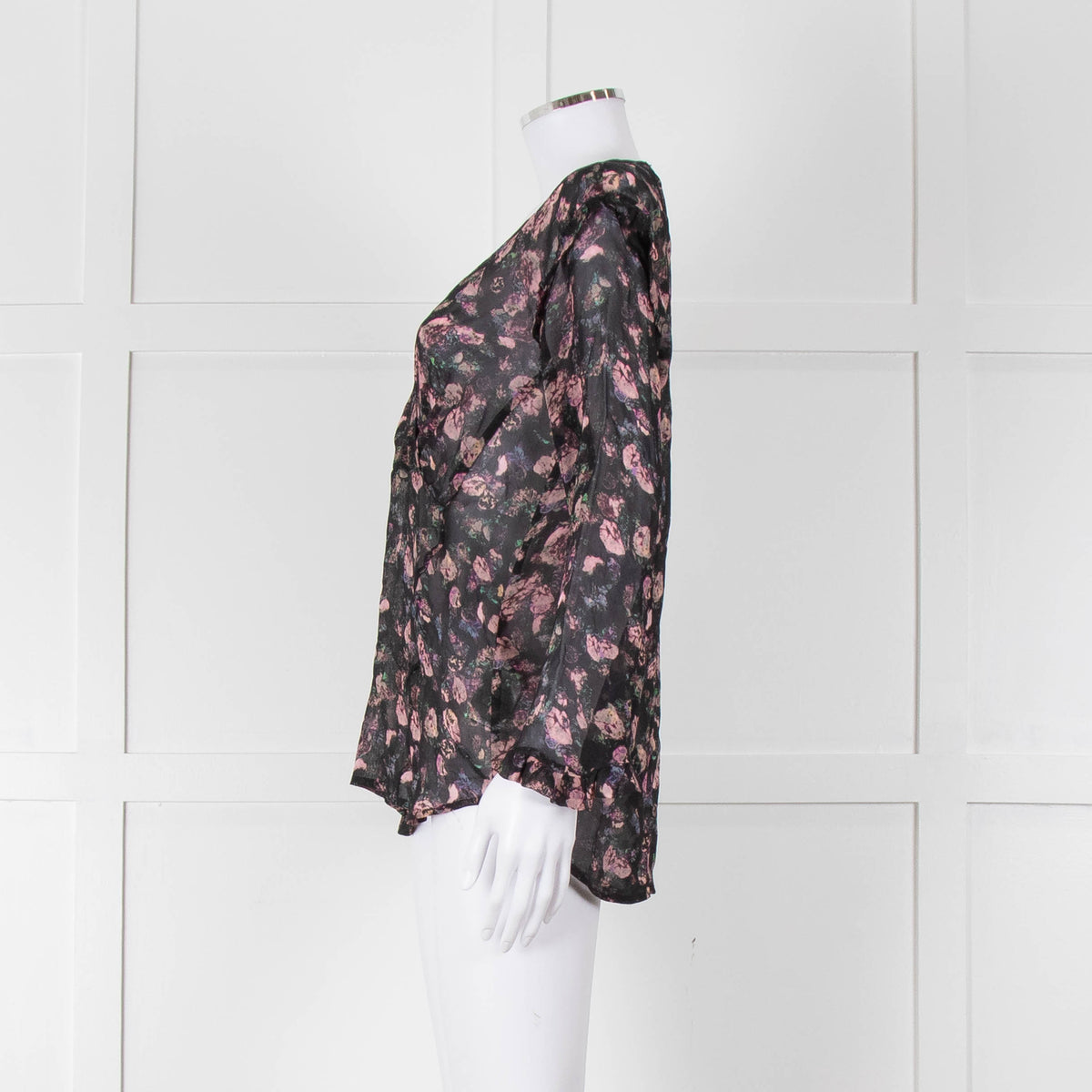 Iro Black Pink Floral Sheer Long Sleeve Top
