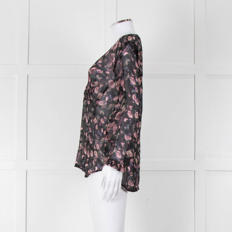Iro Black Pink Floral Sheer Long Sleeve Top