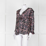 Iro Black Pink Floral Sheer Long Sleeve Top