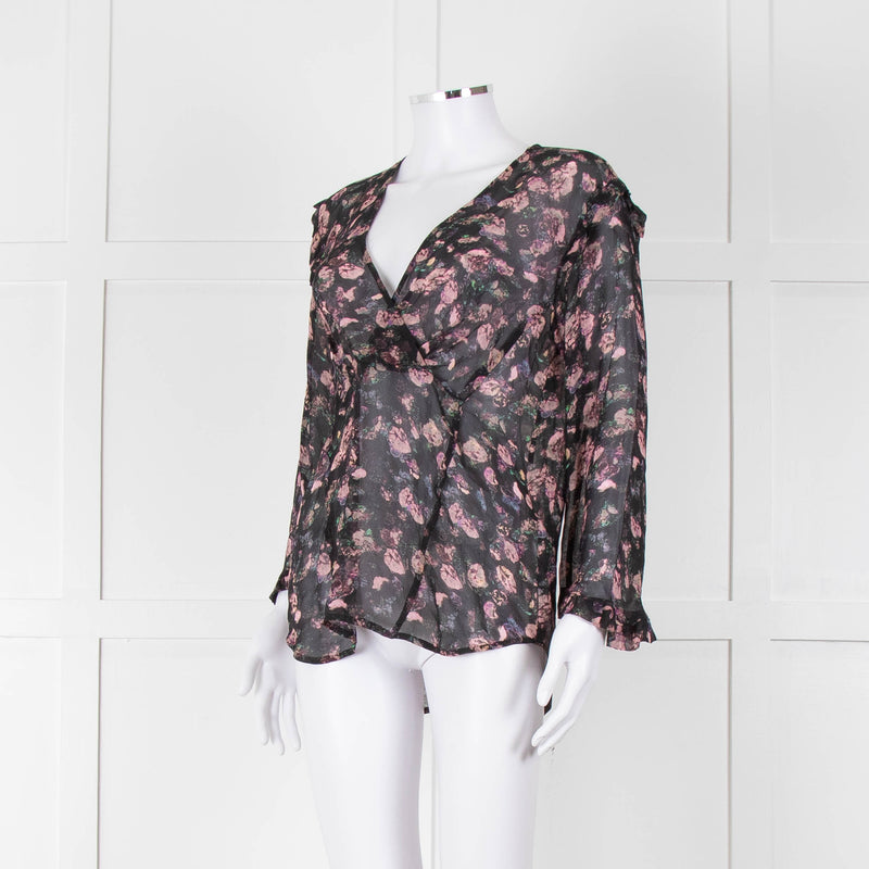 Iro Black Pink Floral Sheer Long Sleeve Top