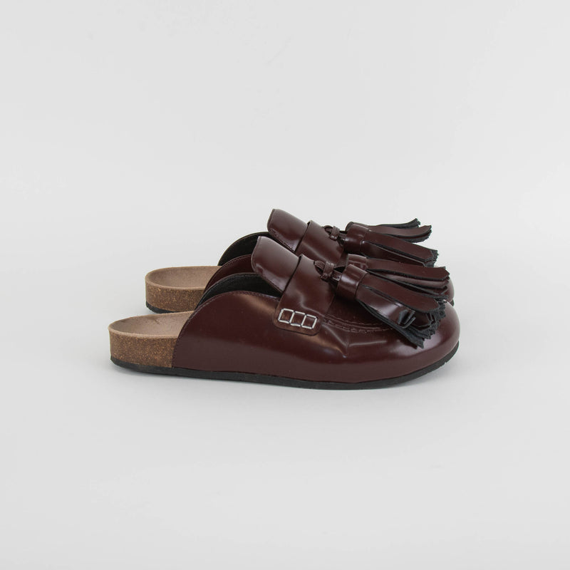 JW Anderson Burgundy Tassel Leather Mules
