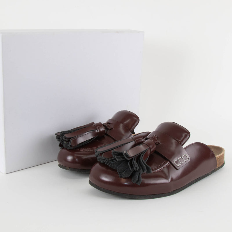 JW Anderson Burgundy Tassel Leather Mules