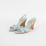 Chanel Pale Blue Quilted Cork Wedge Sandals
