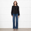 Veronica Beard Black Applique Ramie Blouse