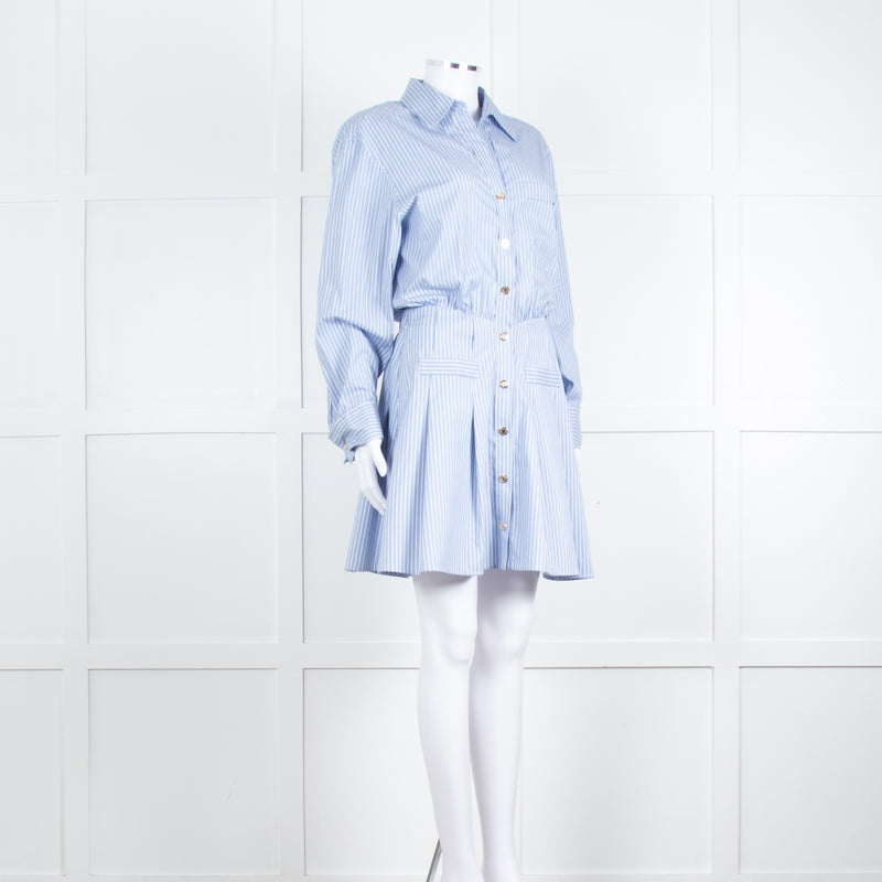 Maje Blue Stripe Cotton Shirt Dress