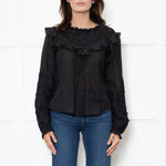 Veronica Beard Black Applique Ramie Blouse