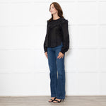 Veronica Beard Black Applique Ramie Blouse