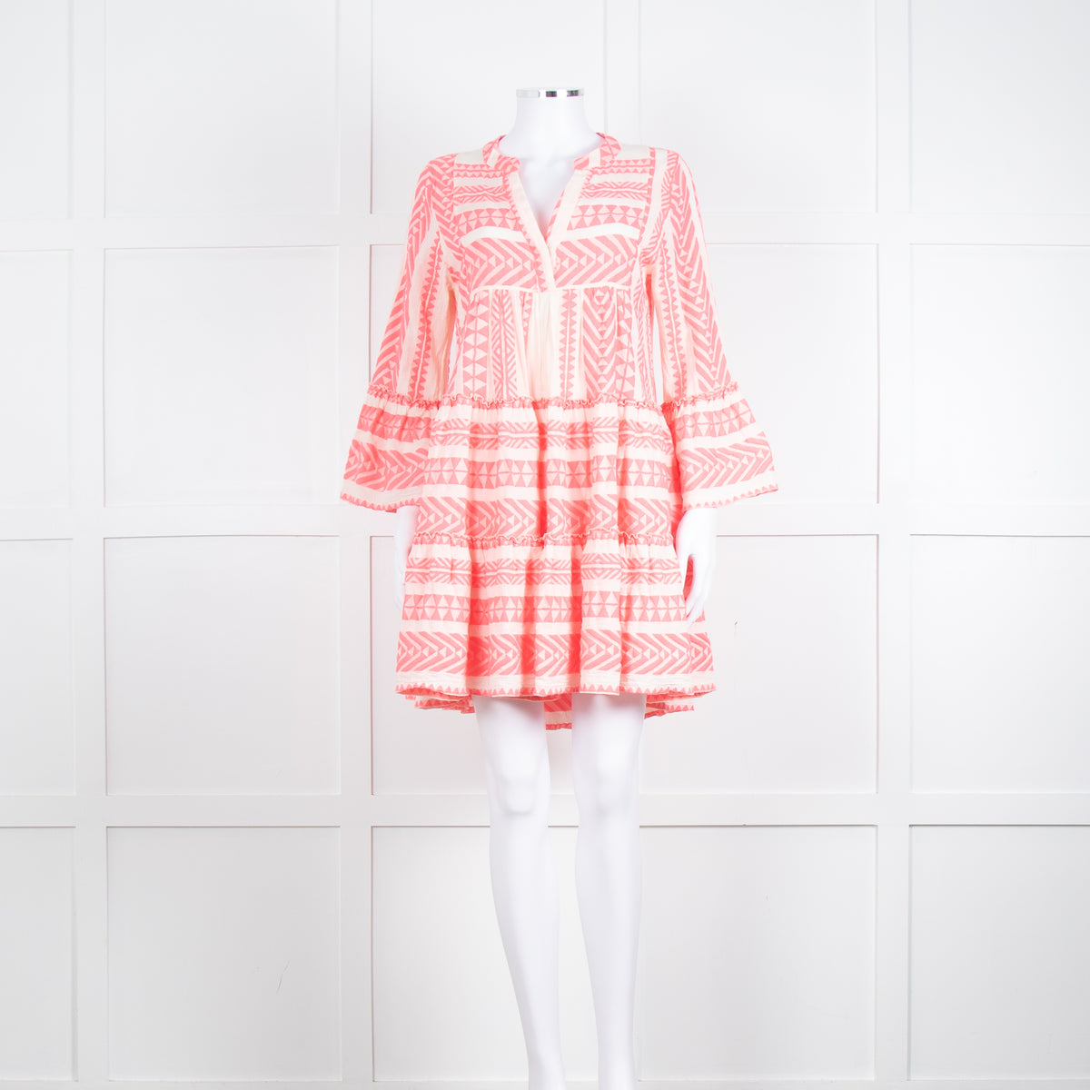 Devotion Twins Cream Neon Pink Long Sleeve Kaftan Dress