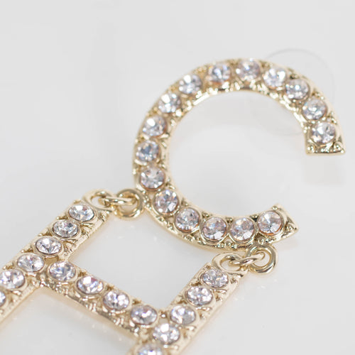 Chanel Gold Crystal Mismatch Logo Drop Earrings