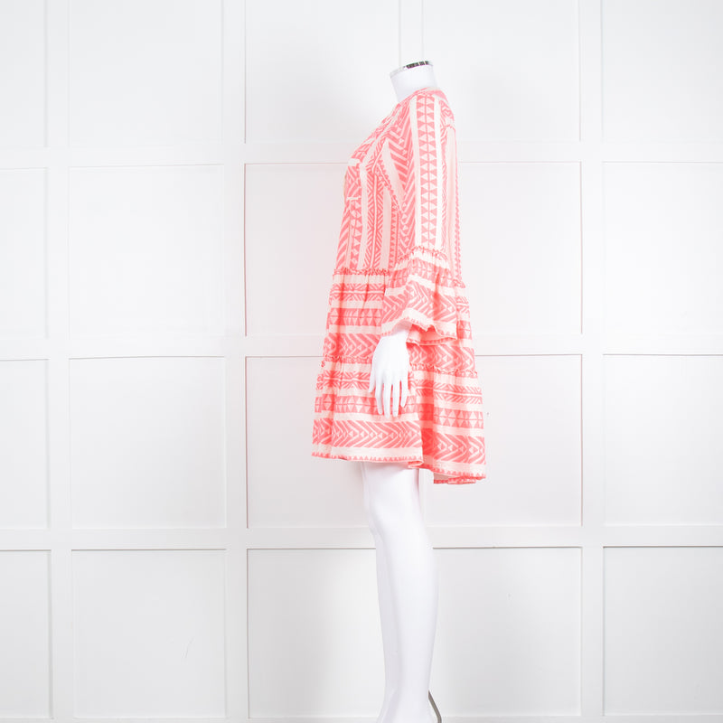 Devotion Twins Cream Neon Pink Long Sleeve Kaftan Dress